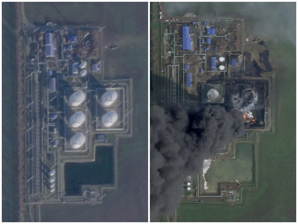 An oil pumping station in Russia burned for a week after a drone strike. The company says it's affected shareholders.