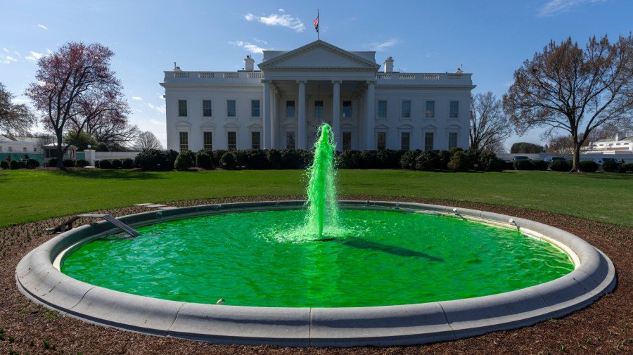 White House fountain gets green makeover for St. Patrick's Day