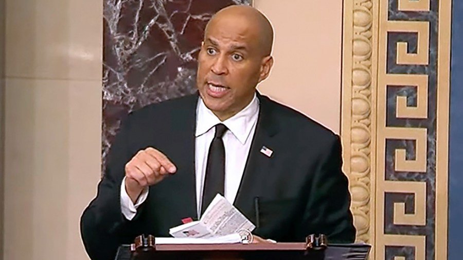 Where does Booker’s marathon floor speech rank among longest in Senate history?