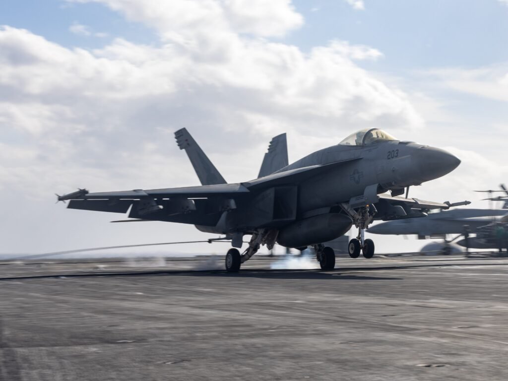 A US Navy aircraft carrier in the Red Sea fight just lost a third Super Hornet. The $60 million jet went overboard on landing.