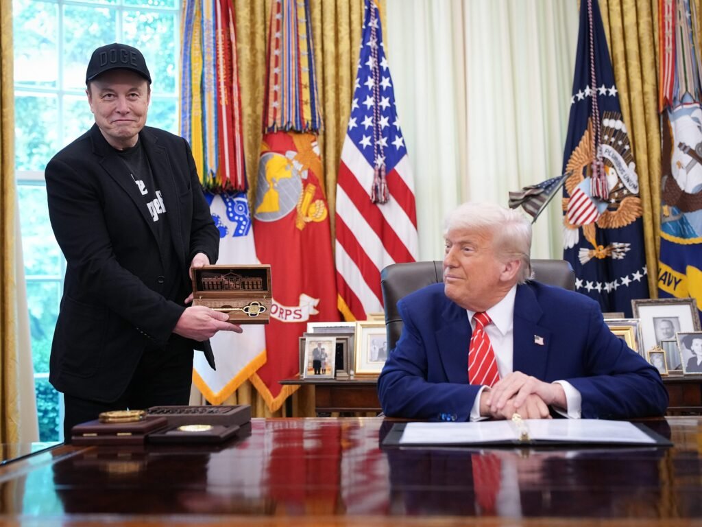 Trump gifts a large key to Elon Musk in Oval Office goodbye, says work of DOGE 'geniuses' will continue