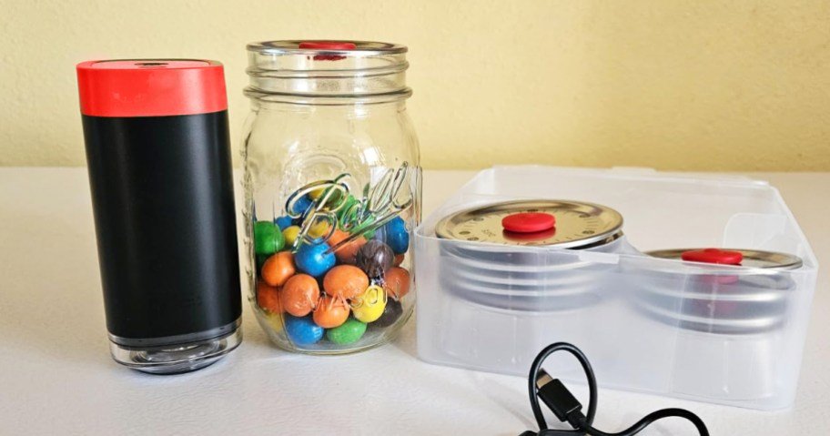 Electric Vacuum Sealer + 10 Reusable Lids Only $11.99 on Amazon (Works w/ Mason Jars, Bags & More)