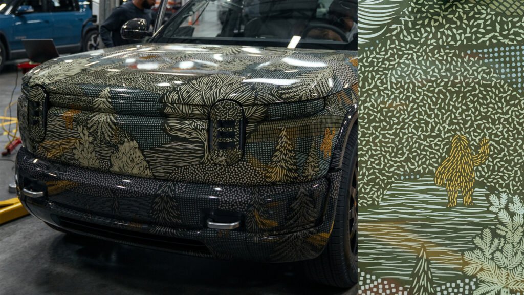 Rivian R2 Prototypes Have Hidden Yetis In Their Camouflage Wraps