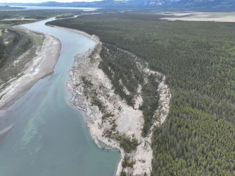 A large landslide on the Yukon River in Canada