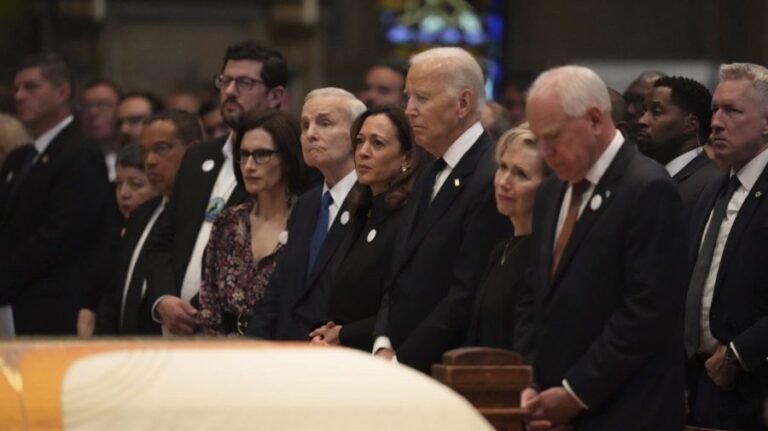 Biden, Harris attend funeral for slain Minnesota lawmaker