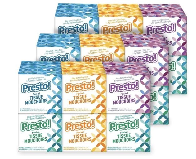 Presto! Ultra-Soft 3-Ply Premium Facial Tissues, 18 packs only $12.79 shipped!