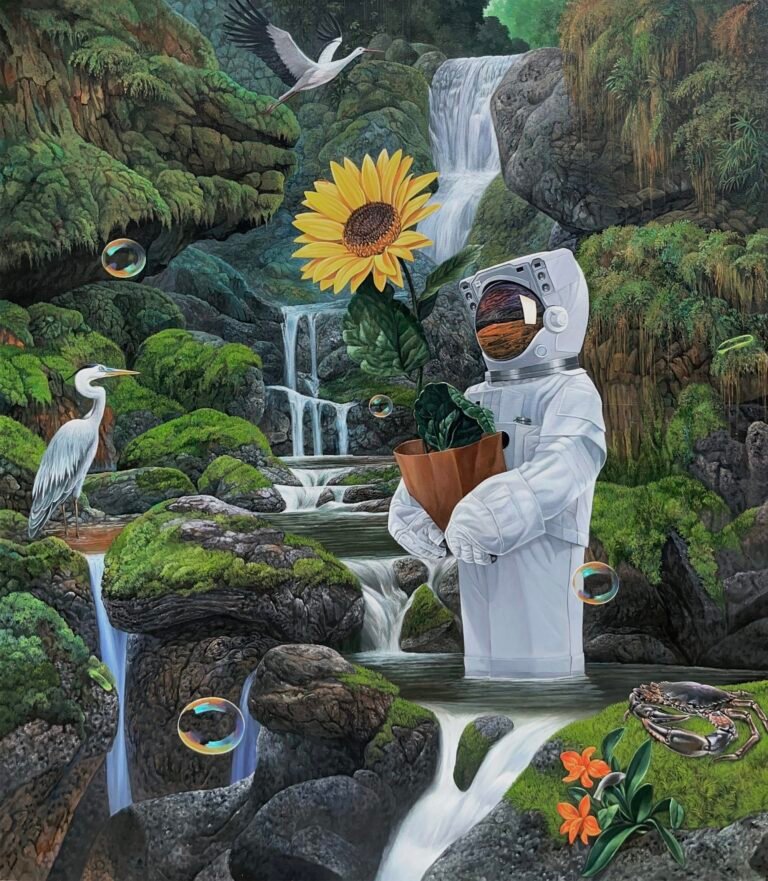 An Astronaut Finds Symbiosis  with Nature in Agus Putu Suyadnya’s Uncanny Paintings