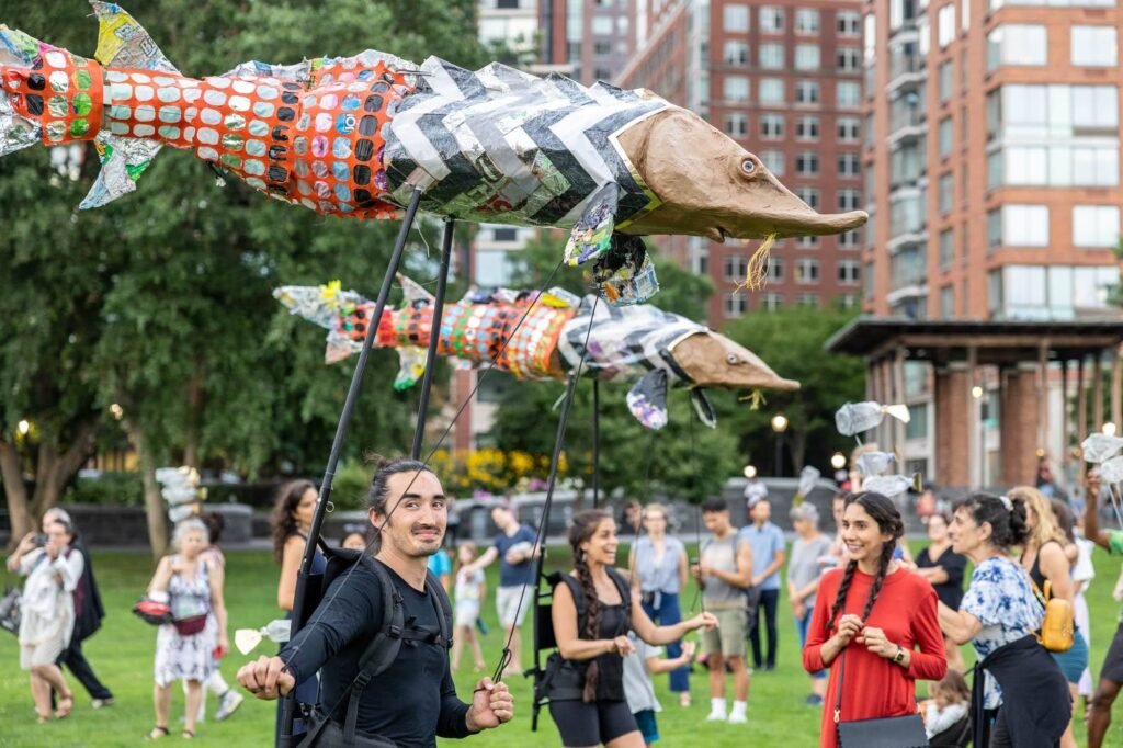 Greg Corbino’s Fish Puppets Made from Reclaimed Trash Migrate Along the Hudson River
