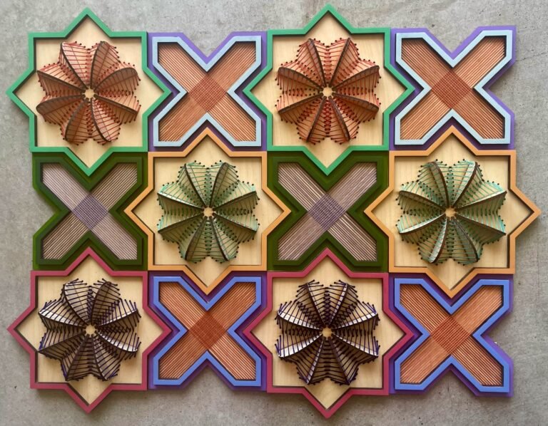 Sculptural Embroideries on Wood by Nosheen Iqbal Translate Architectural Motifs into Thread