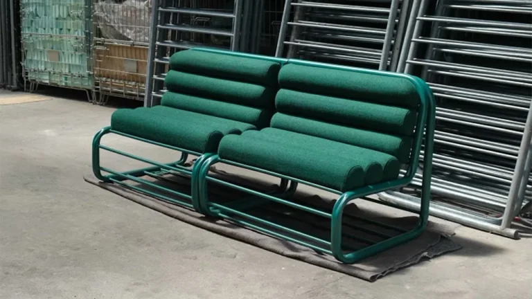 These industrial chic benches are made out of old concert barriers