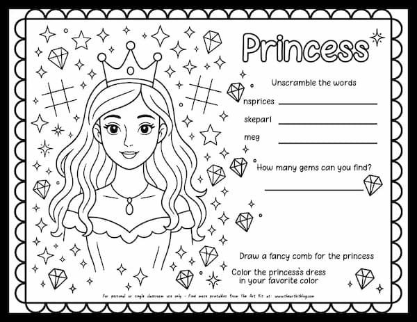 Free Printable Princess Activity Placemat