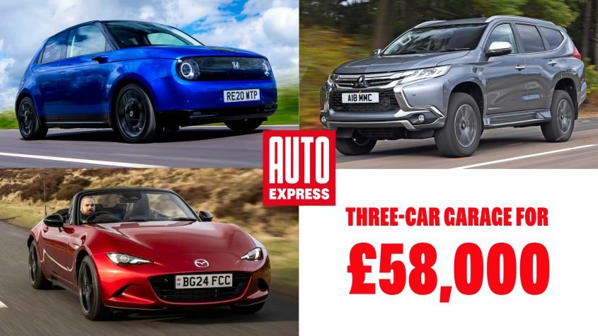 Three-car garage: used Mitsubishi Shogun, Mazda MX-5 and a Honda e for £58k