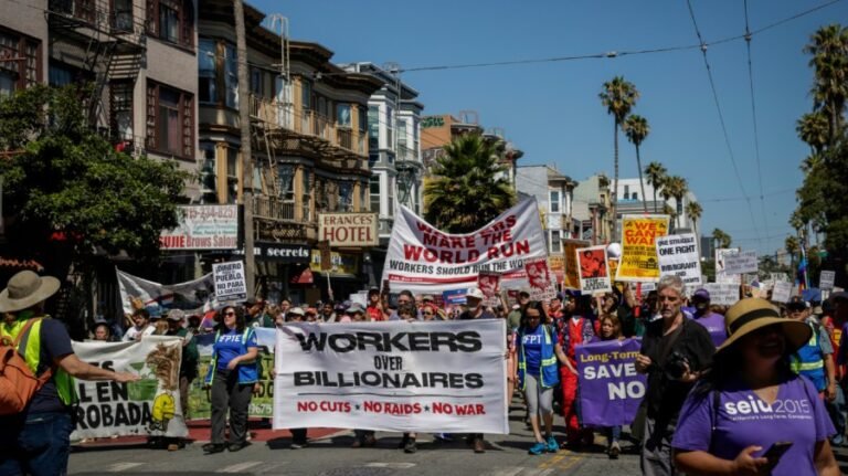 Thousands turn out across US to protest Trump, billionaires