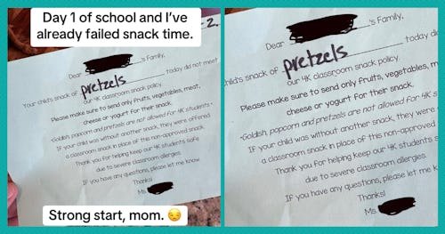 Mom Receives A Note From Her Kid's School For Her Snack Choice