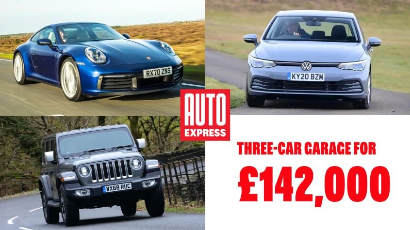 Three-car garage: used VW Golf, Porsche 911 and Jeep Wrangler for £142,000