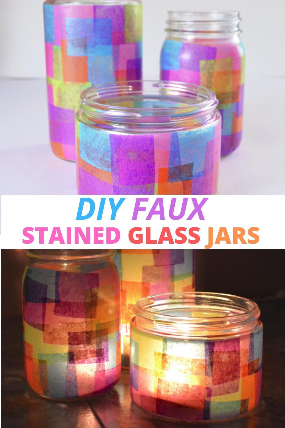 DIY Faux Stained Glass Recycled Jars
