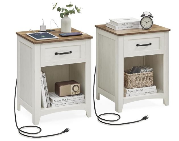 Farmhouse Nightstands with Charging Station (Set of 2) only $79.99 shipped!