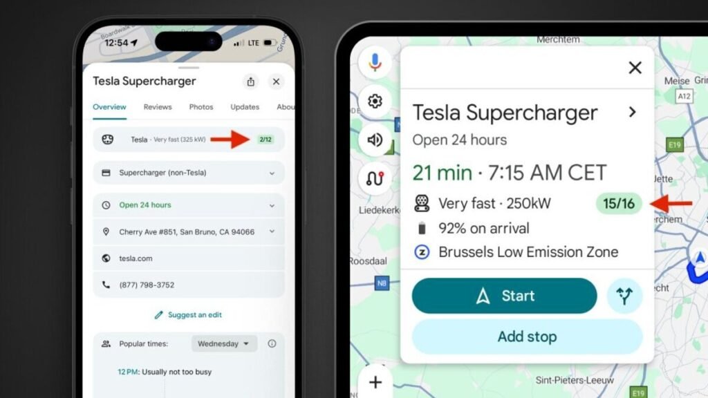 No more guessing: Google Maps can now tell you if a Tesla Supercharger is available