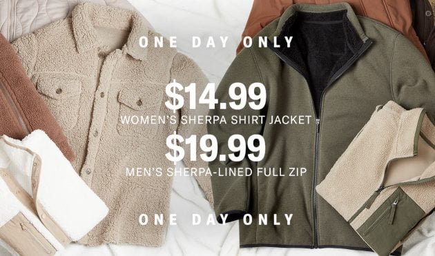 32 Degrees Flash Sale: Sherpa Jackets only $14.99, plus more!