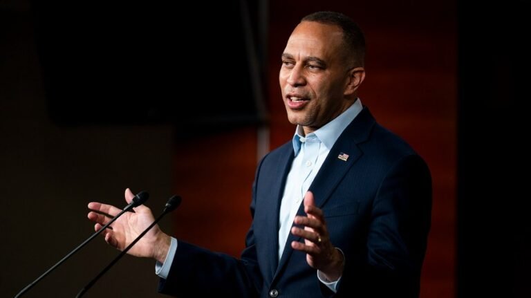 Watch live: Jeffries gives remarks as Democrats seek to rein in DHS, Noem