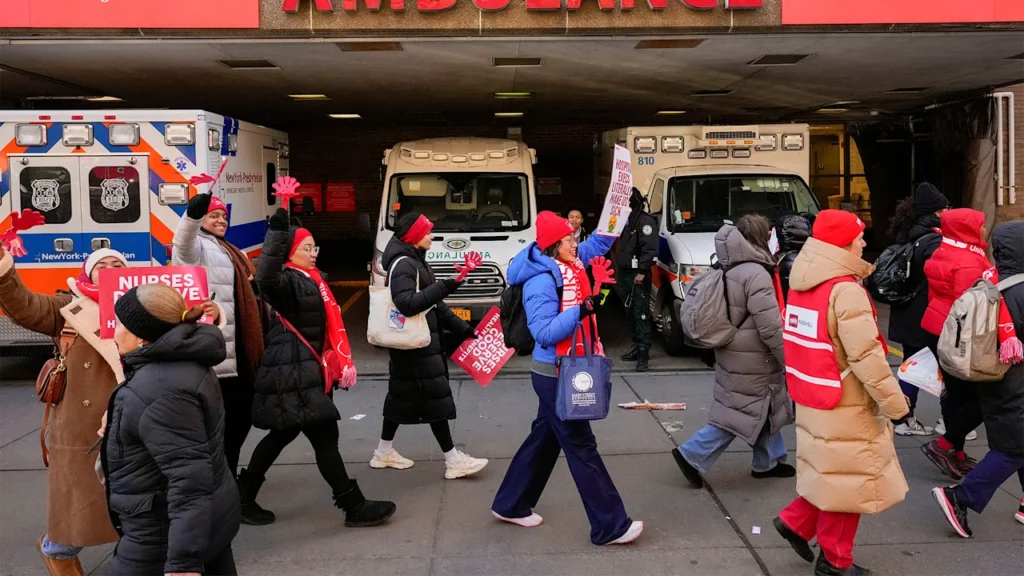 Nurses strike in New York City enters day 2, as a severe flu season rages on