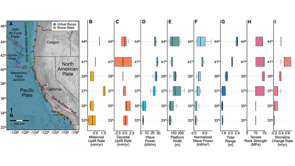 Rocky Shore Erosion Shaped by Multi-Scale Tectonics