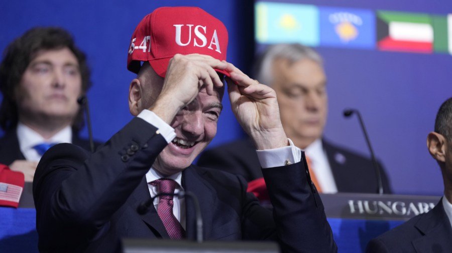 FIFA head dons Trump ‘USA’ hat at ceremony