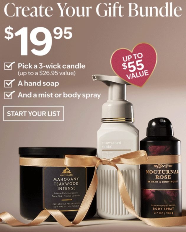 Bath & Body Works: Create Your Own 3-Piece Gift Bundle only $19.95!
