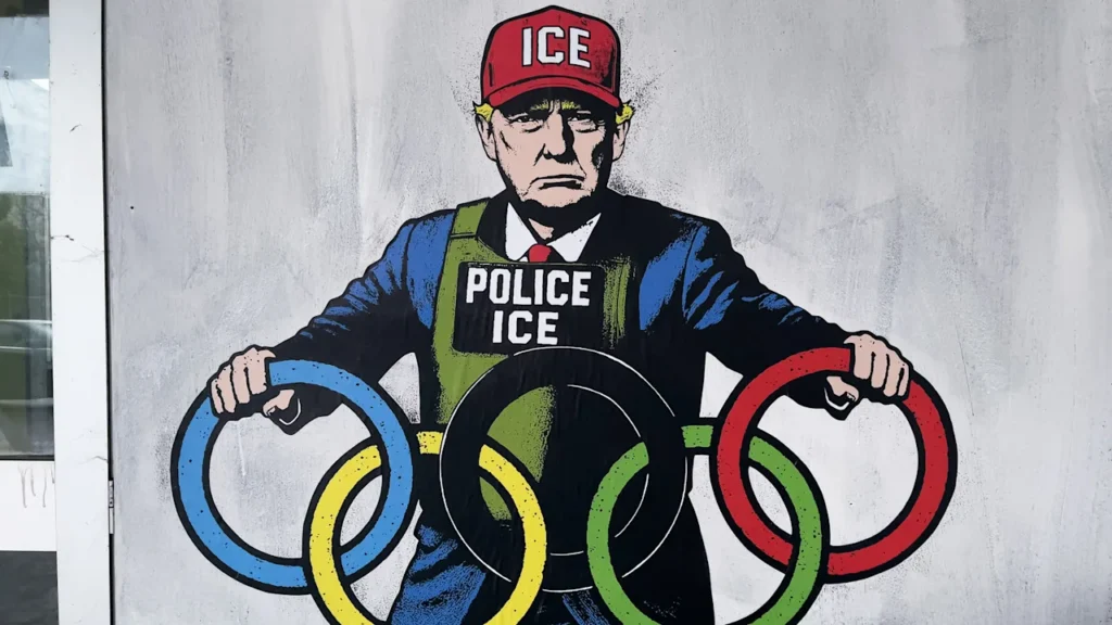 Anti-ICE protest art is popping up at the Olympics