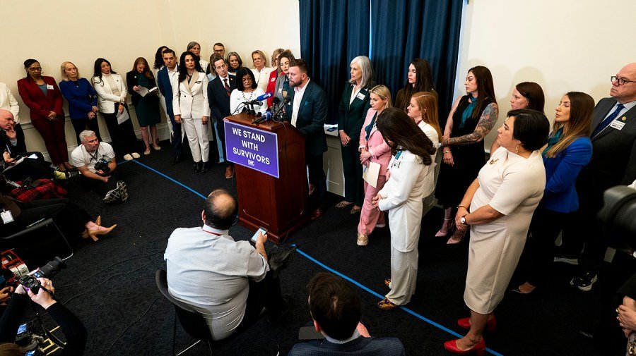 Epstein survivors join Democrats to press for accountability hours before State of the Union