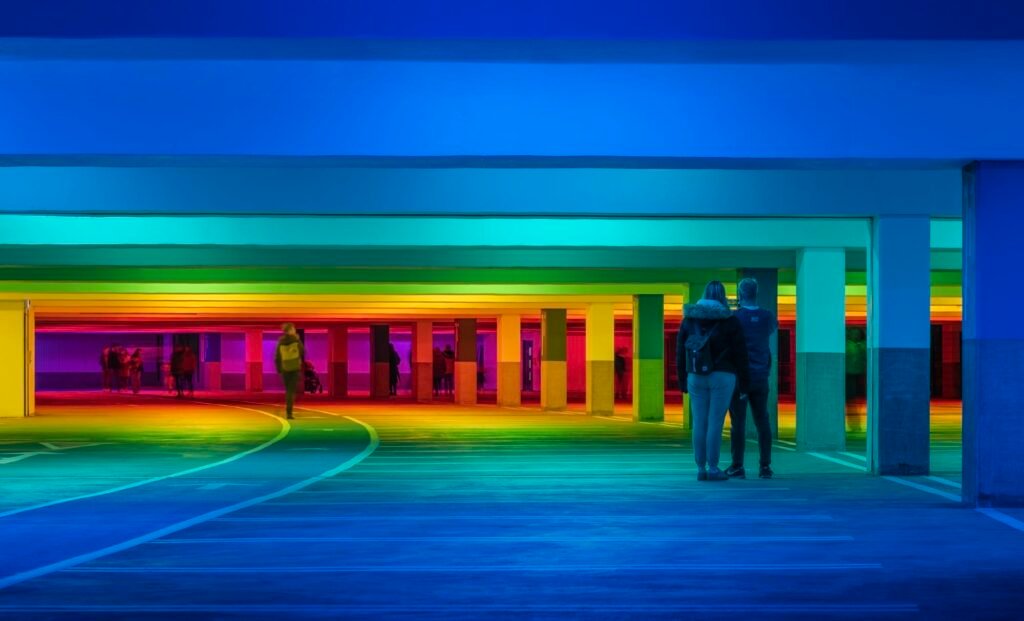Liz West Transforms a Bristol Parking Garage into a Kaleidoscopic Passageway