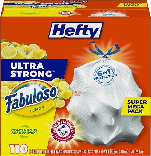 Hefty Ultra Strong Tall Kitchen Trash Bags, 13 Gallon, 110 Count only $12.11 shipped!