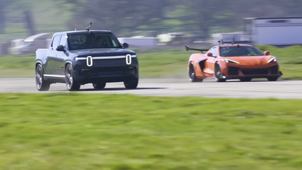 Can the 7,000-LB Rivian R1T Electric Truck Beat a Corvette Z06?
