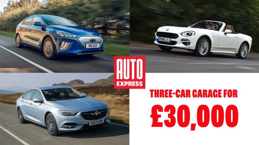 Three-car garage: Vauxhall Insignia, Fiat 124 Spider and Hyundai Ioniq Electric for £30k