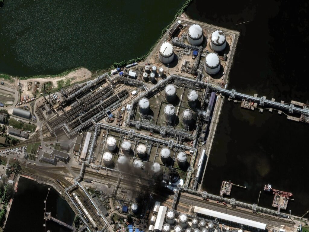 Satellite images show a blazing Russian oil terminal from Ukraine's strikes during the annual Russian Davos