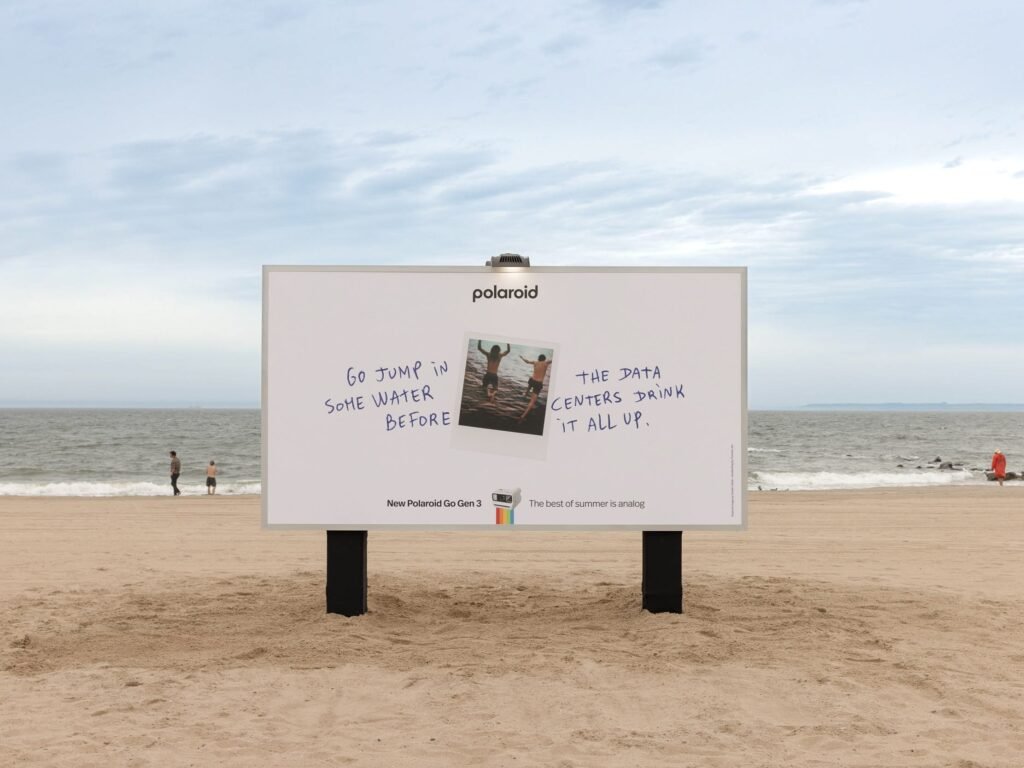 Polaroid tells people to jump in some water 'before the data centers drink it all up'