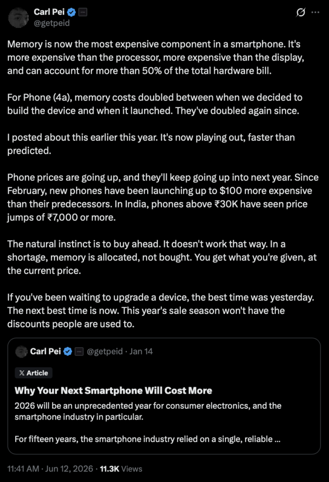 Planning to upgrade your phone? Nothing co-founder says waiting could be costly