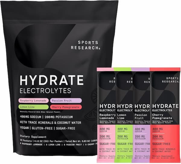 Sports Research Hydrate Electrolytes Powder Packets 32-Count only $17.80 shipped (Reg. $36!)