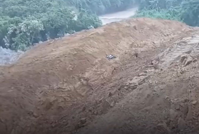 A valley-blocking landslide in Lower Siang district, Arunachal Pradesh, India