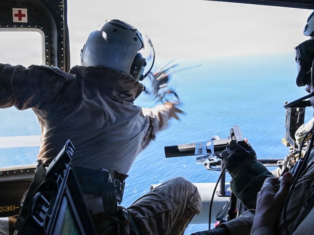 US Marines launched a drone from a moving helicopter to scout a ship for a special operations boarding team