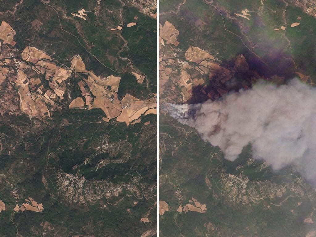 Before-and-after satellite images show the staggering toll of France's worst wildfire season on record