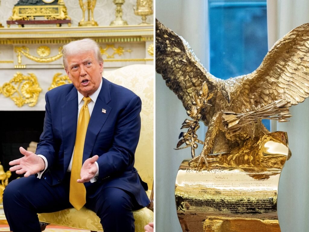 Gold sculptures, Rose Garden statues, and paintings of Trump: All of the new artwork Trump has added to the White House