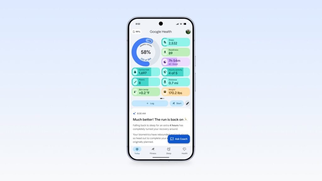 Google Health Update Adds More Metrics to the Today Tab
