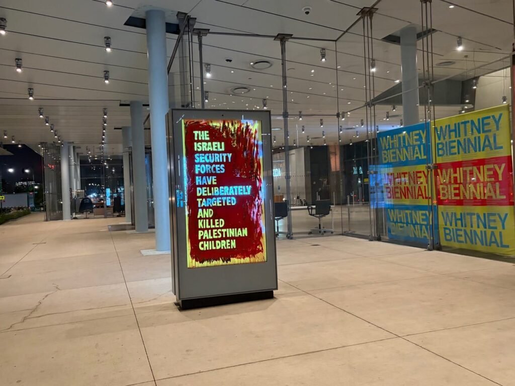Whitney Museum Screens Taken Over With Gaza Protest Messages