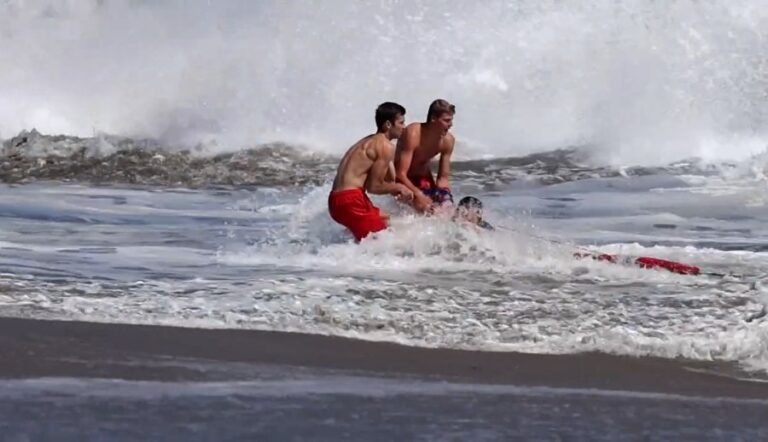 Video: Heroic lifeguards rescue boy from pounding California waves