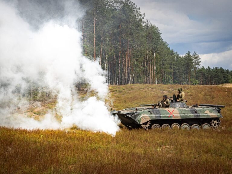 Western forces are role-playing as Russia in training, attacking Ukrainian troops with tanks, ATVs, and motorcycles
