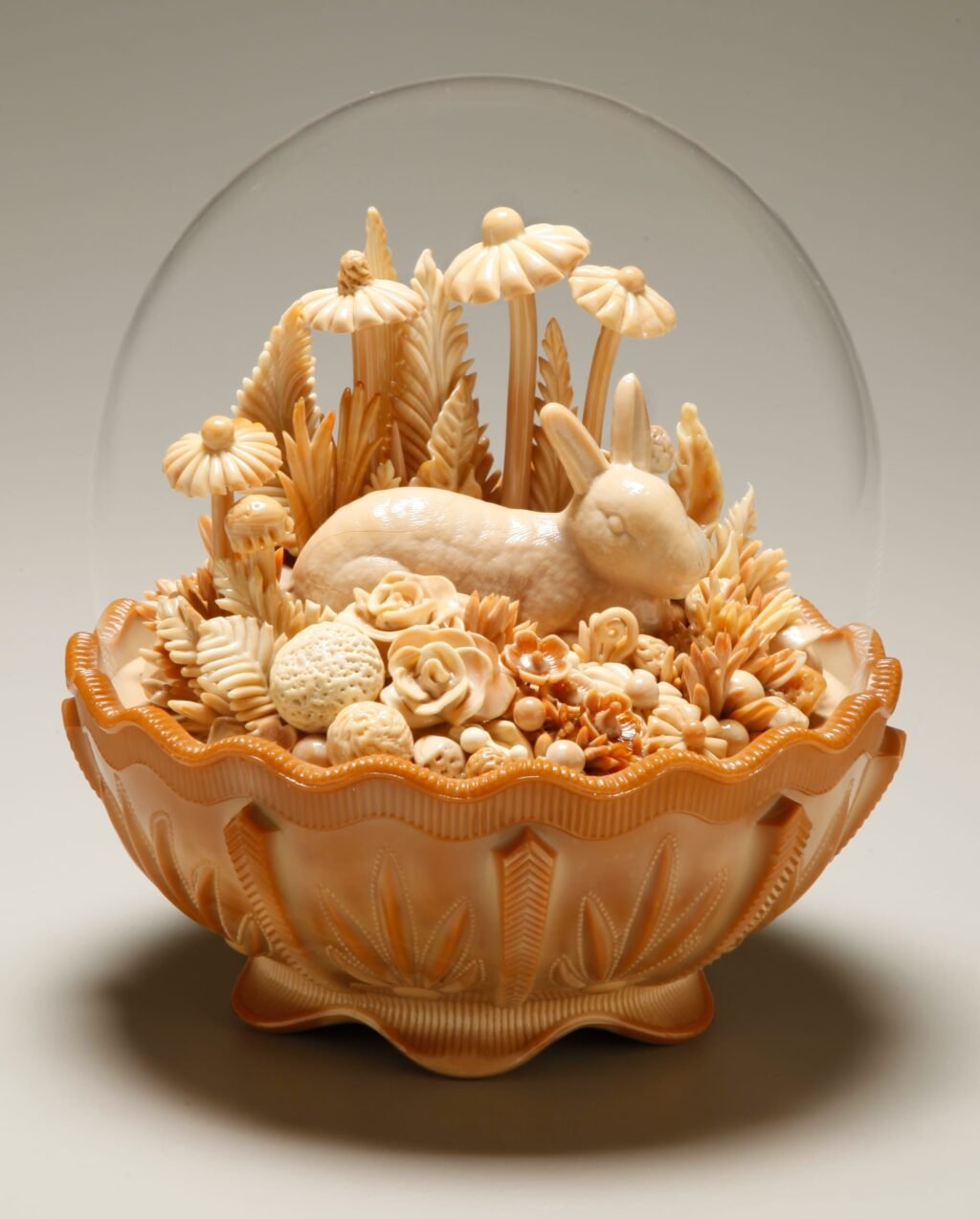 Under Glass Cloches, Amber Cowan Nests Enchanting Flameworked Scenes