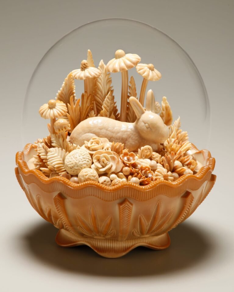 Under Glass Cloches, Amber Cowan Nests Enchanting Flameworked Scenes