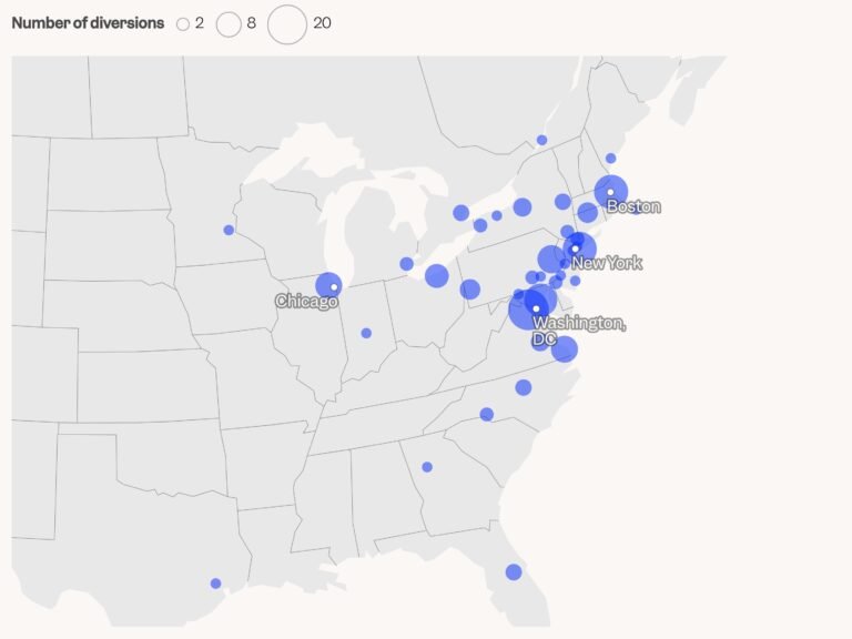 Mapped: The 165 flights diverted during air traffic chaos when a fiber-optic cable was accidentally cut