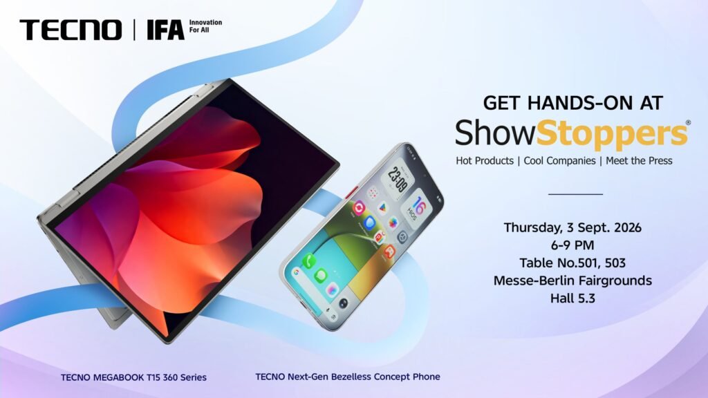 TECNO to Bring True Bezelless Concept Phone and Flexible MEGABOOK Laptops at IFA 2026